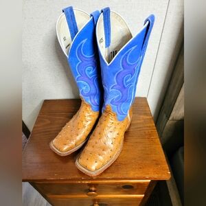 Men's Blue and Tan Cowboy Boots